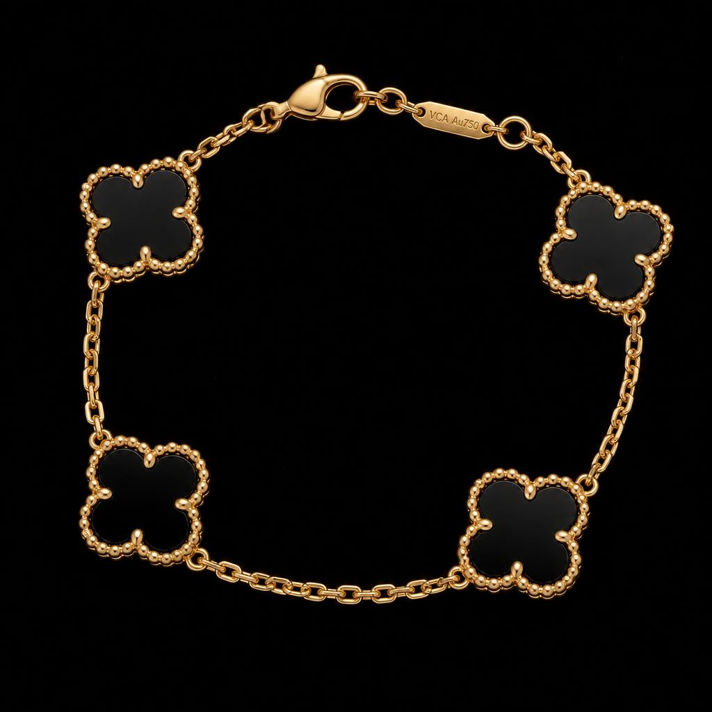 Onyx Clover Station Bracelet