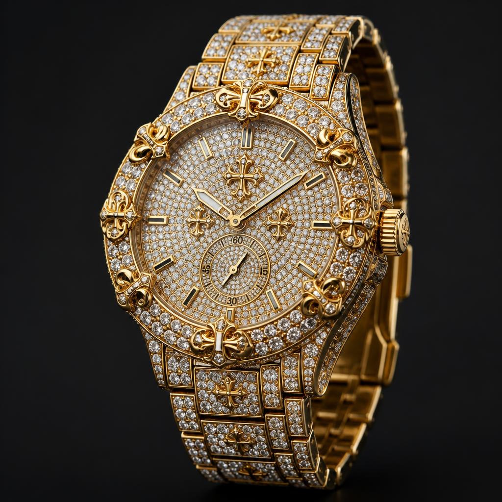 Gold Baroque Iced Watch