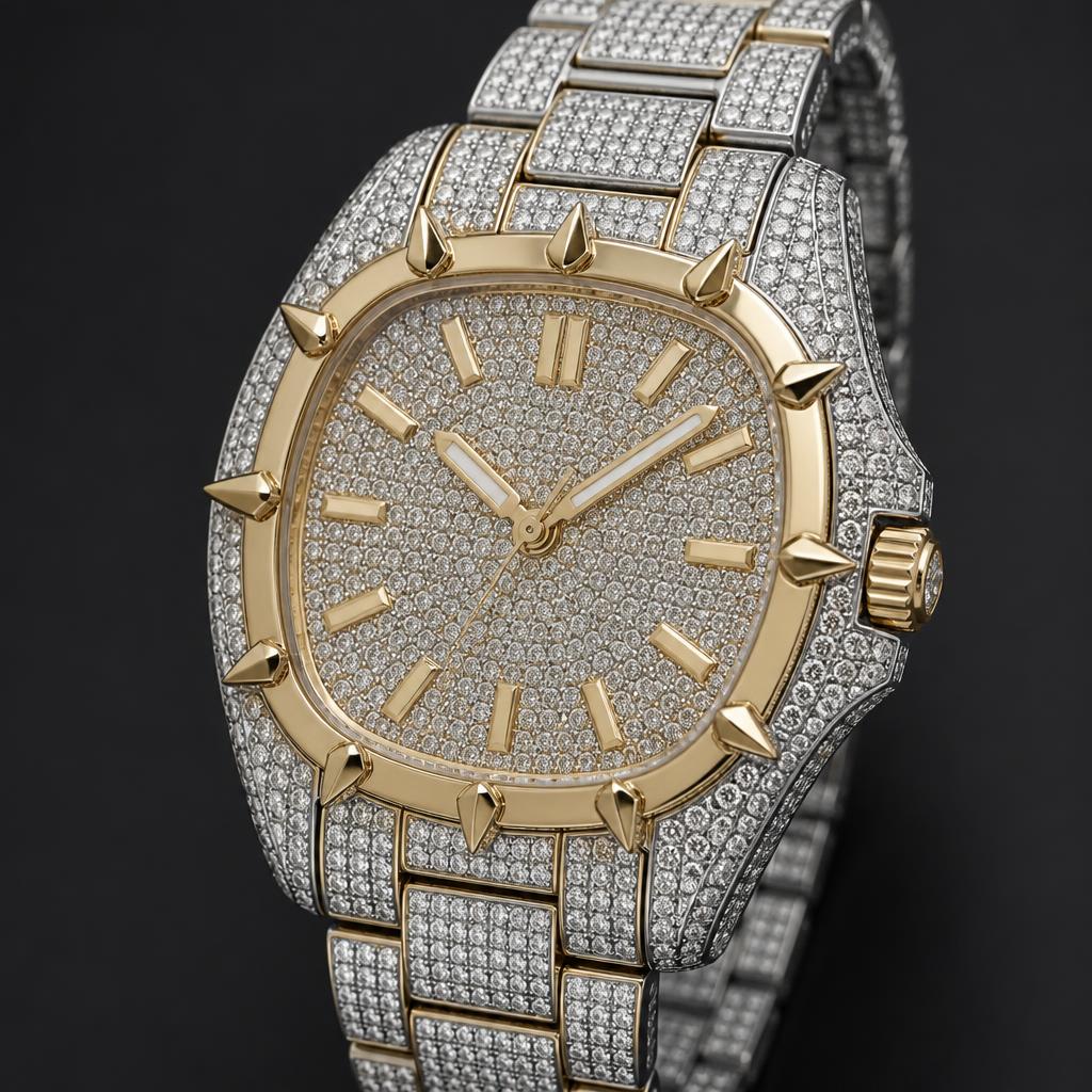 Gold Spike Bezel Iced Watch
