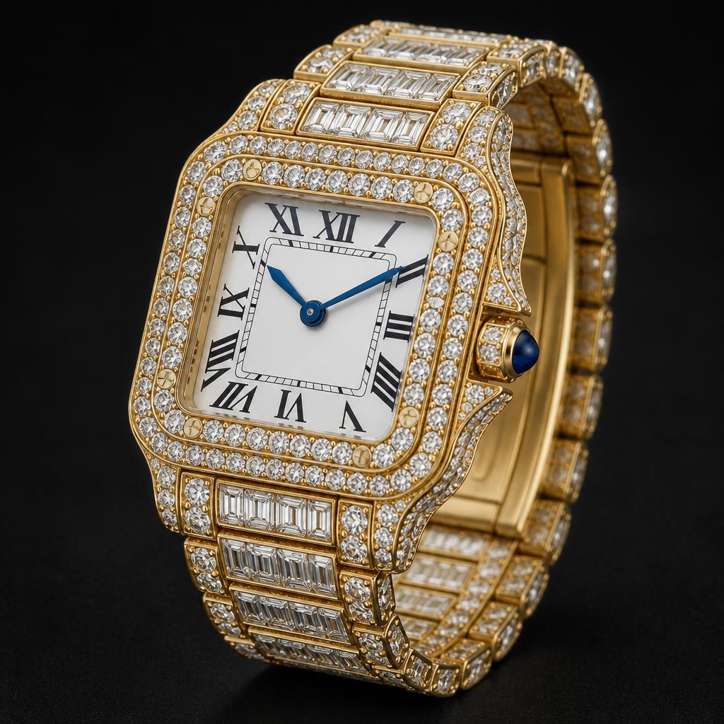 Gold Baguette Square Iced Watch