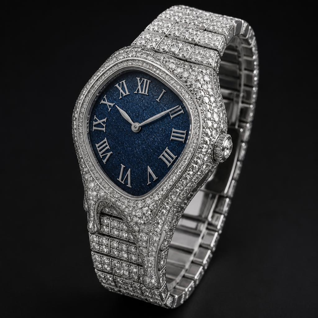 Melted Blue Dial Iced Watch